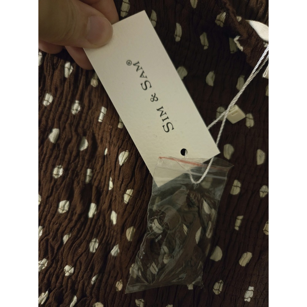 Sim & Sam Chocolate Brown Polka Dot Maxi Dress Smocked Convertible Straps M NWT - Picture 6 of 11